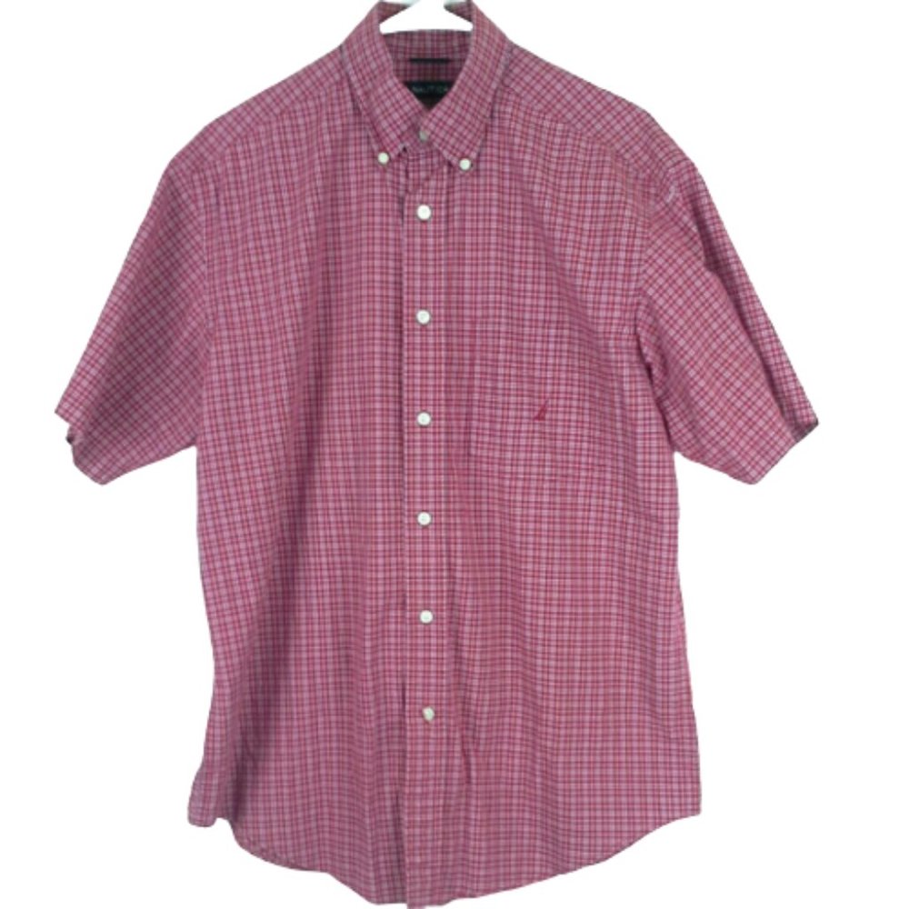 Nautica Men's Button Front Shirt Red White Size M